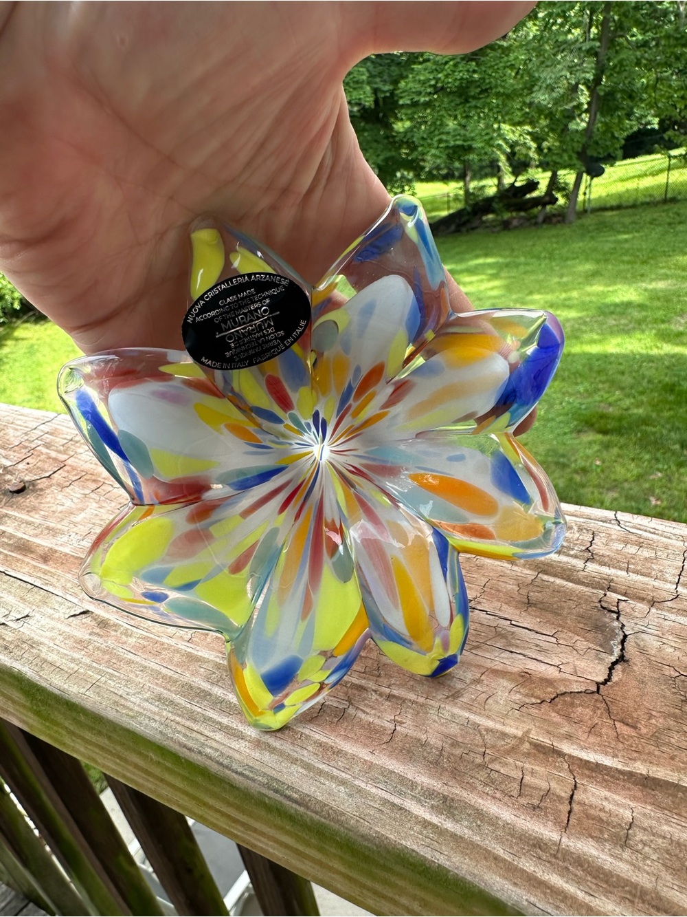 Murano Art Glass Multicolor Glass Flower Sculpture - Yellow, Blue, Orange - Picture 3 of 4